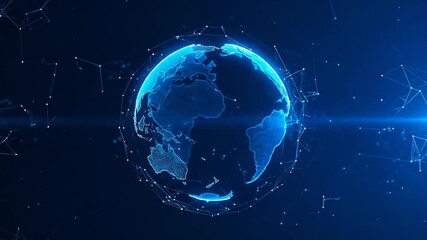 Digital Earth Globe with Glowing Network Connections on Blue Background Represents Global Communication and Technology Conceptual Abstract Design for Innovation - Powered by Adobe