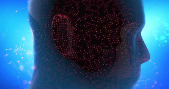 Futuristic digital human head with glowing circuit pattern animation. Futuristic Technology 3D Concept.