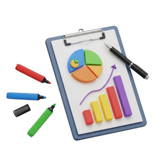 Naklejka premium Business chart and pens isolated on transparent background