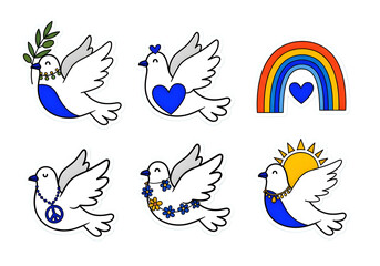 Peace doves and rainbow isolated on transparent background for decoration