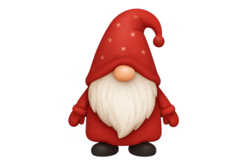 Christmas gnome wearing red clothes and hat standing on transparent background