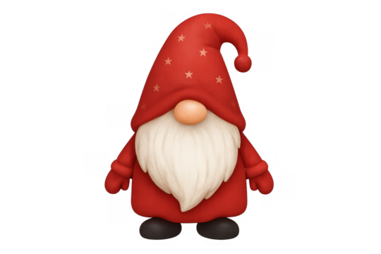 Christmas gnome wearing red clothes and hat standing on transparent background - Powered by Adobe