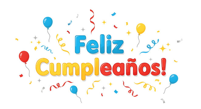 Charming Feliz Cumplea&ntilde;os birthday greeting text clipart with balloons hearts and shining party elements for decorative design