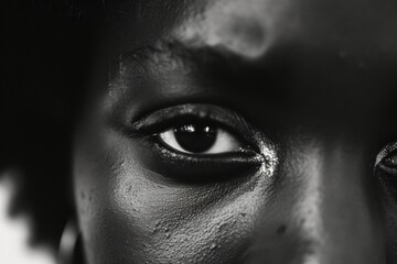Black woman eyes adult skin monochrome.