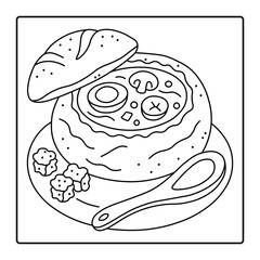 Bread Bowl Soup Coloring Page | Cozy Food Line Art