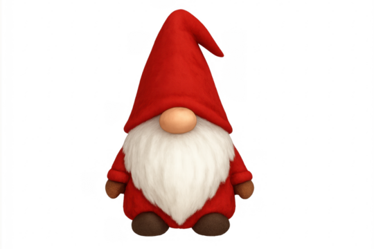 Christmas gnome wearing red clothes and hat standing on transparent background
