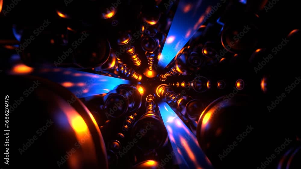 Wall mural blue and orange cyber ​​stream with pulsating elements and neon background vj loop in 4k