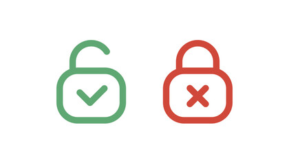 Lock and Unlock Icon Set, Minimalist White Padlock Symbols, Locked and Unlocked Security Illustration, Editable Vector Icon for Security Design.
