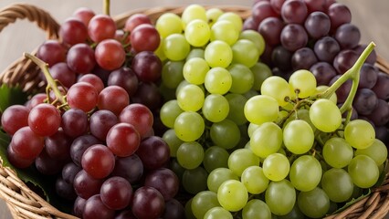 Fresh Colorful Grapes Variety in Basket Healthy Fruit Harvest