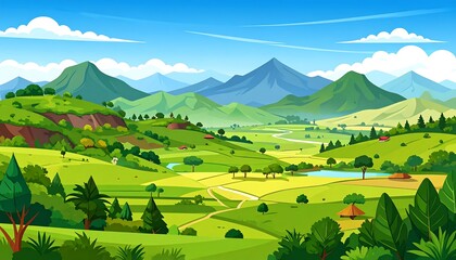 Lush valley landscape with mountains