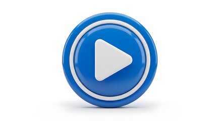 Blue oval play button with white triangle icon on a white background