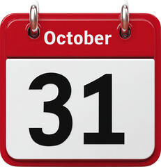 Spooky red calendar icon showing October 31st Halloween date