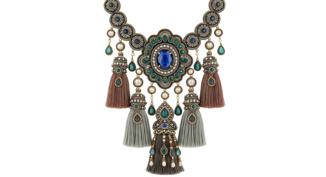 Luxury Tassel Jewelry with Gemstone and Beads Isolated on Transparent Background	
