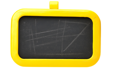 Yellow framed chalkboard with erased scribbles isolated on white background transparent png