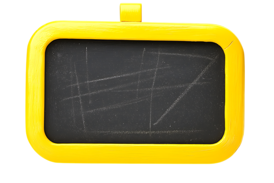 Yellow framed chalkboard with erased scribbles isolated on white background transparent png