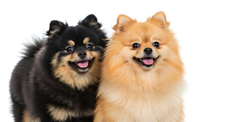 Obraz premium Adorable Pomeranian Dogs Happy Pets Fluffy Friends White Background Studio Shot Dog Breed Canine Companions Animal Friends Happy Puppies Dog Portraits Pet Photography