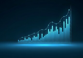 Abstract financial graph chart with rising bar and line, representing data analysis, business growth, and investment performance