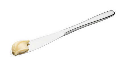 Butter on a butter knife, spreading dairy product isolated on transparent background