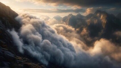 Obraz premium Dramatic mountain cloudscape at sunrise