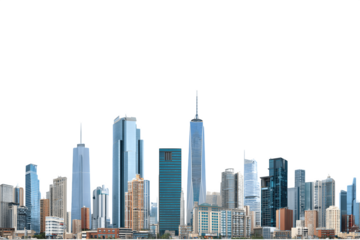 Majestic skyline of futuristic urban downtown skyscrapers in a photography style

