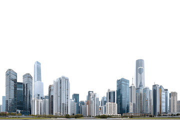 Obraz premium Majestic skyline of futuristic urban downtown skyscrapers in a photography style