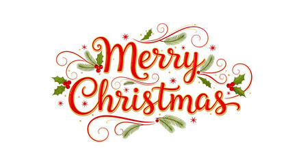 Festive Merry Christmas greeting text artwork with golden ornaments stars holly stylish decorative elements winter illustration