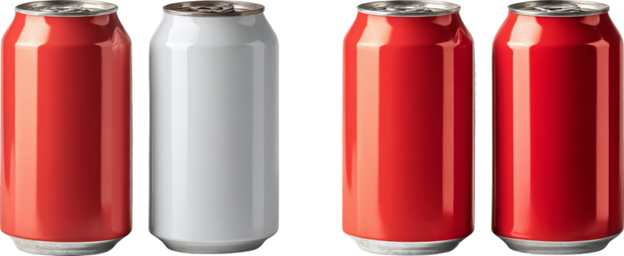 Unique white beverage can among red cans showing individuality