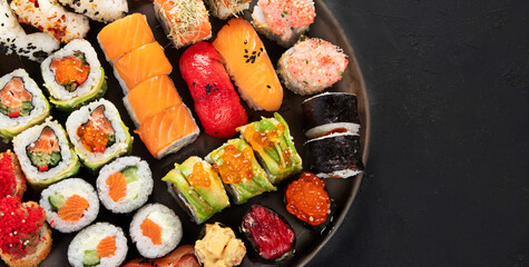 Sushi Set. Rolls, sushi of different types on a plate.