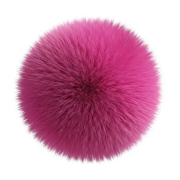 Pink fluffy pompom ball, fur ball isolated on transparent background