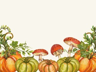 Happy Thanksgiving Day harvest season watercolor Illustration foliage Leaves and Many Others invitation rsvp card