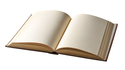 An opened book with blank pages is isolated against a white background