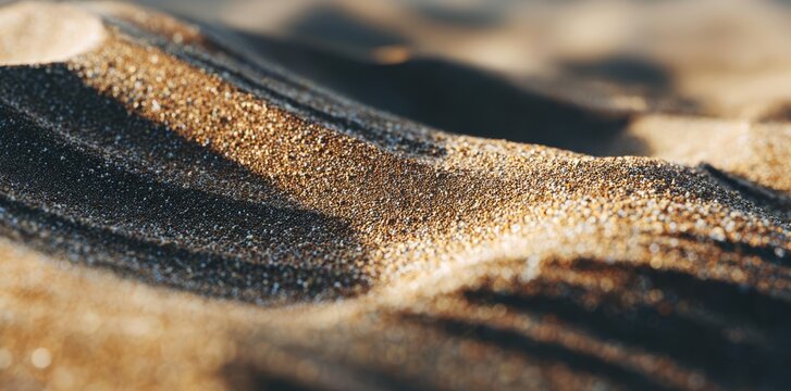 Golden Sand Ripples: A Close-Up View of Texture, Light, and Shadow