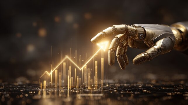 Robotic Hand Touching Rising Financial Graph Depicting Growth, Technology, Future, Investment, and Innovation Concepts - Powered by Adobe