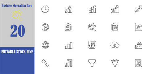 Business strategy and management vector editable line icon set. Business Operation Icons.