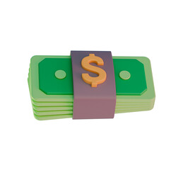 3D render stack of dollar money bills icon. minimal isolated design