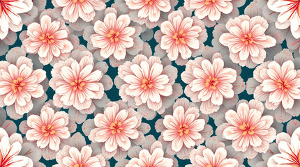 Fototapeta premium Floral Pattern with Delicate Peach Colored Flowers on Dark Background