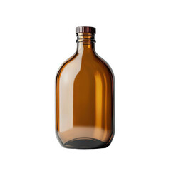 Clear Amber Glass Bottle with a Brown Cap on a White Background, Ideal for Medicine, Herbal Products or Beverage Packaging Concepts, Isolated View