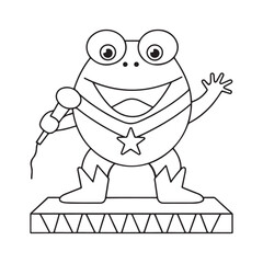 Cartoon Frog Singer with Microphone on Stage Wearing Cowboy Boots and a Star Badge on a White Background