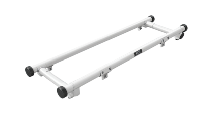 White rectangular frame, likely for mounting or support.  Robust,  with  padded  ends