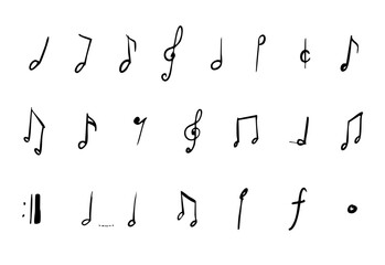 手書き風の音符のイラストセット(モノクロ)	
