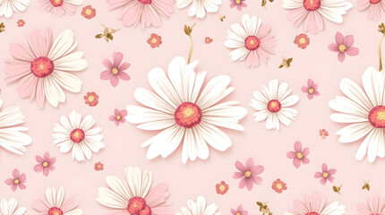 White and Pink Flowers Pattern on Light Pink Background