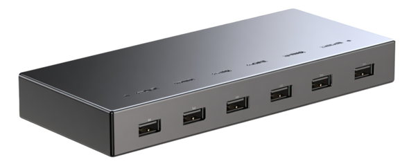 Gray rectangular device with multiple USB ports