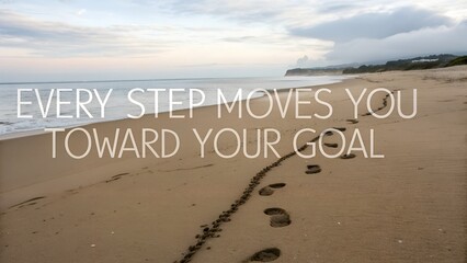 Inspirational Beach Scene with Motivational Quote on Sand