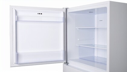 Empty White Refrigerator Interior Shelves, Door, Crisper, Appliance