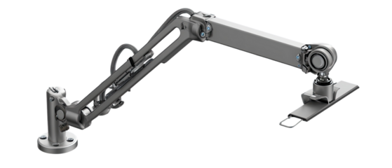 Articulated robotic arm, adjustable, industrial, gray