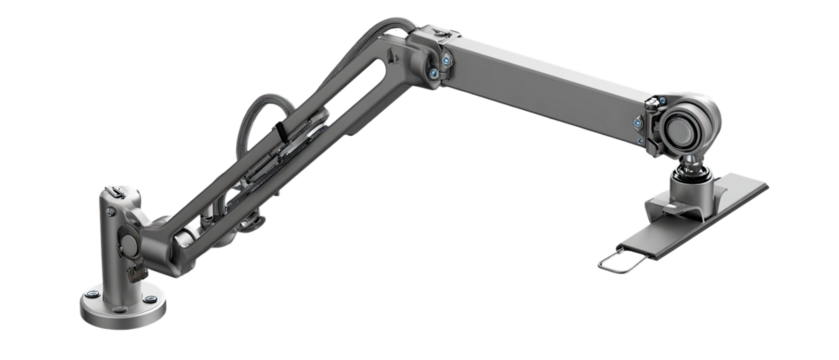 Articulated robotic arm, adjustable, industrial, gray