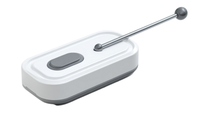 A white rectangular device with a gray lever and button