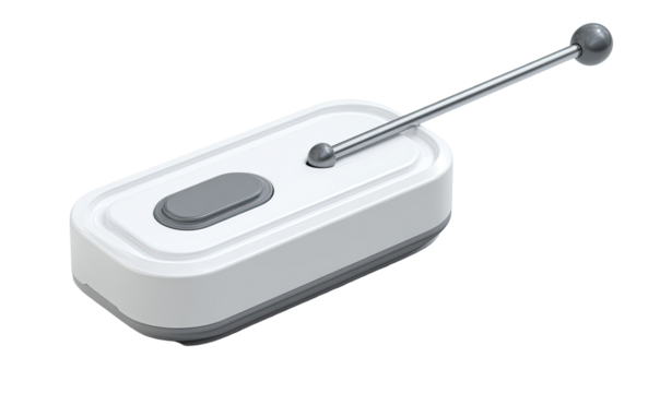 A white rectangular device with a gray lever and button