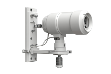 White wall-mounted device with a cylindrical body, a control panel, and an adjustable component