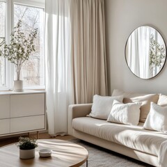 Modern living room interior with sofa and coffee table decor